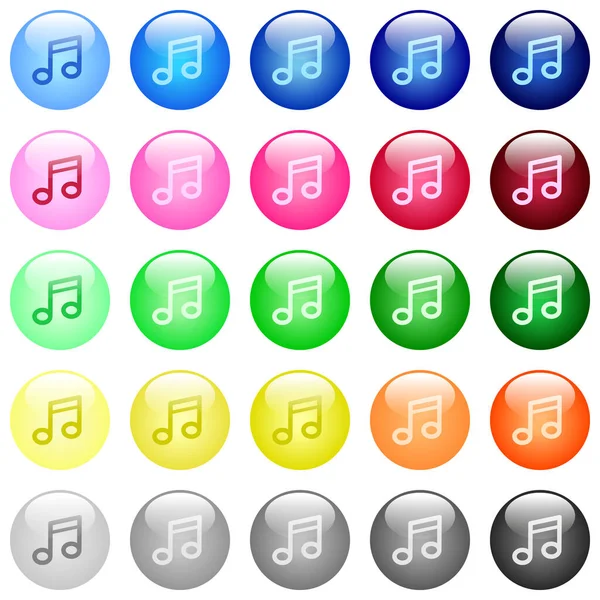 Iconos Nota Musical Conjunto Botones Esféricos Brillantes Color — Vector de stock