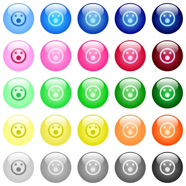 Shocked Emoticon Icons Set Color Glossy Spherical Buttons — Stock Vector