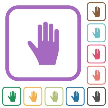 Sağ el, beyaz arkaplanda yuvarlak kare çerçeveli basit simgeler