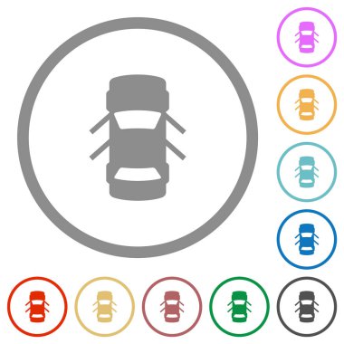 Beyaz zemin üzerinde yuvarlak çizgiler halinde açık araba kapıları gösterge paneli düz renk simgeleri