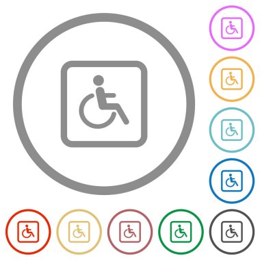 Özürlü park alanı düz renk simgeleri beyaz arkaplanda yuvarlak ana hatlar