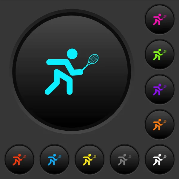 Jugador Tenis Pulsadores Oscuros Con Iconos Color Vivos Sobre Fondo — Vector de stock