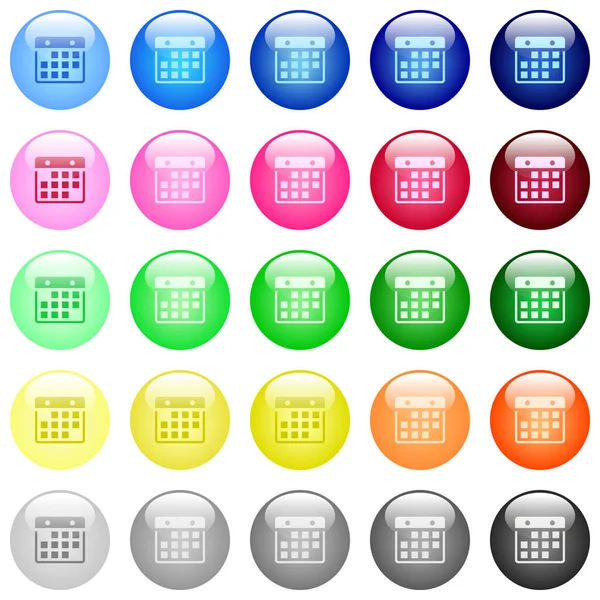 Висячие Иконки Календаря Наборе Цветных Глянцевых Сферических Кнопок — стоковый вектор