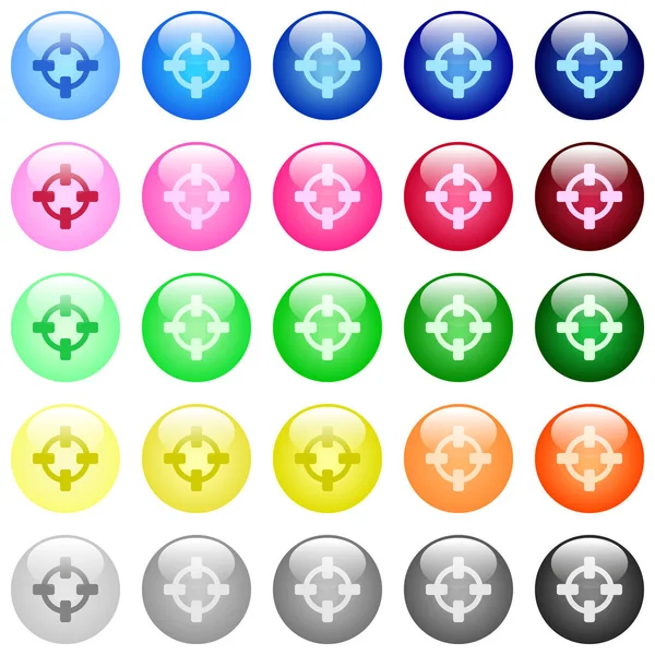 25个色彩艳丽的球形按钮中的目标图标 — 图库矢量图片