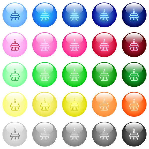 Geburtstagskuchen Symbole Set Mit Farbig Glänzenden Kugelförmigen Knöpfen — Stockvektor