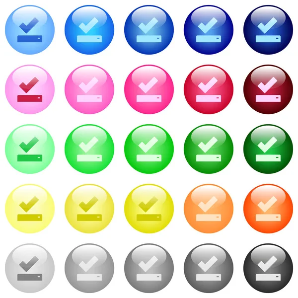25 renkli parlak küresel düğme setine başarılı bir şekilde kaydedilen simgeler