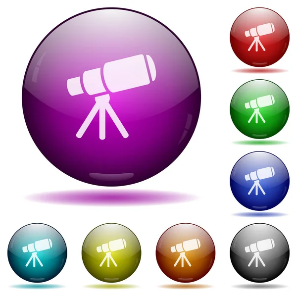 Space Telescope Icons Color Glass Sphere Buttons Shadows — Stock Vector