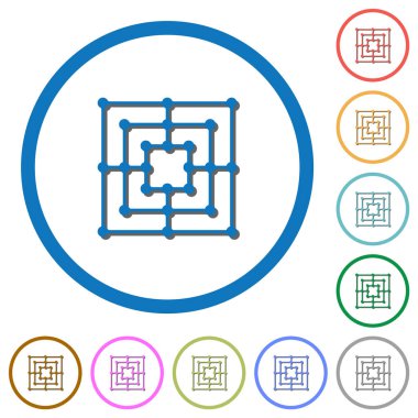 Dokuz erkek Morris oyun tahtası düz renk vektör simgesi, beyaz arkaplanda yuvarlak çizgiler halinde gölgeler.