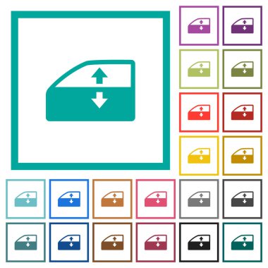 Otomobil elektrikli pencere penceresi düz renk simgeleri beyaz arkaplanda çeyrek çerçeve ile