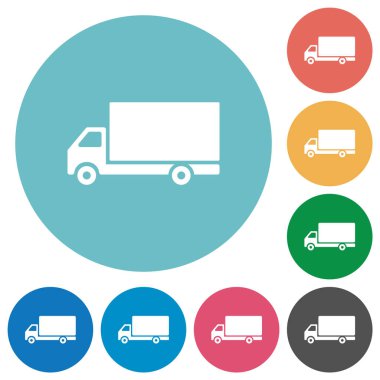 Yük vagonu düz beyaz simgeler yuvarlak renk arkaplan