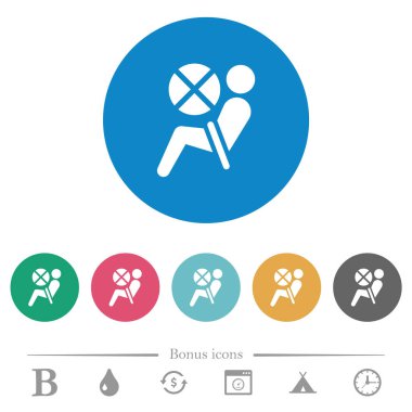 Etkisiz hava yastığı göstergesi yuvarlak renkli arka planda düz beyaz simgeler. 6 bonus simgesi dahil.