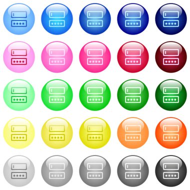 Giriş adı ve parola simgeleri 25 renkli parlak küresel düğme kümesine giriliyor