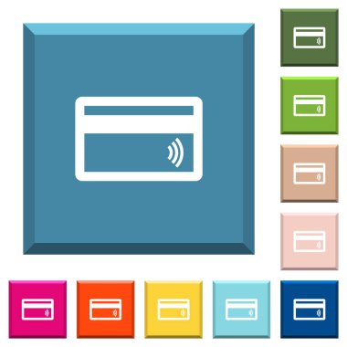 Kenarlı kare düğmelerdeki çeşitli moda renklerdeki temassız beyaz kart simgeleri