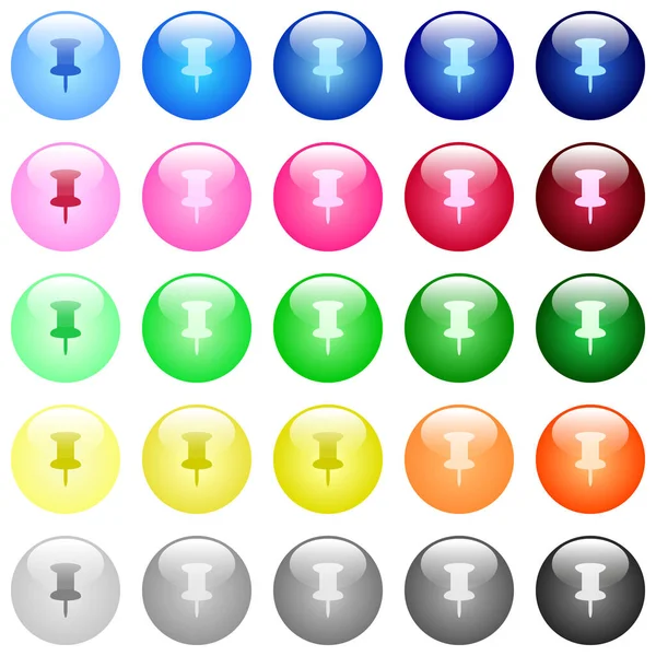 Push Pin Icons Set Color Glossy Spherical Buttons — Stock Vector