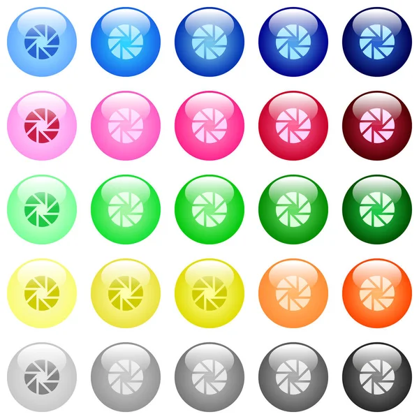 Aperture Icons Set Color Glossy Spherical Buttons — Stock Vector