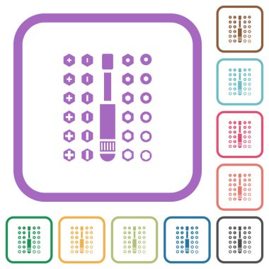 Tornavida kümesi, beyaz arkaplandaki renkli yuvarlak kare çerçevelerde basit simgeleri bitler