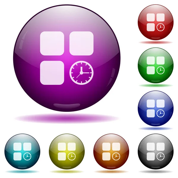 带有阴影的彩色玻璃球按钮中的组件计时器图标 — 图库矢量图片