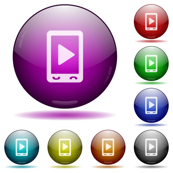 Mobile Play Media Icons Farbglaskugel Tasten Mit Schatten — Stockvektor