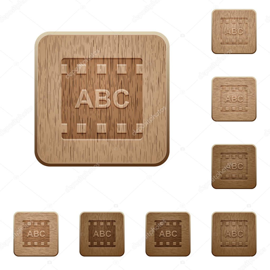 Movie subtitle on rounded square carved wooden button styles