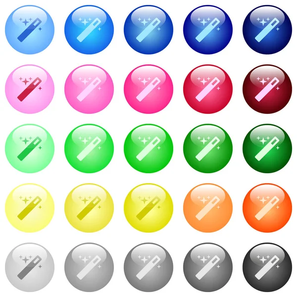 Iconos Varita Mágica Conjunto Botones Esféricos Brillantes Color — Vector de stock