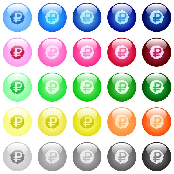 Ruble Pay Back Guarantee Sticker Icons Set Color Glossy Spherical — Stock Vector