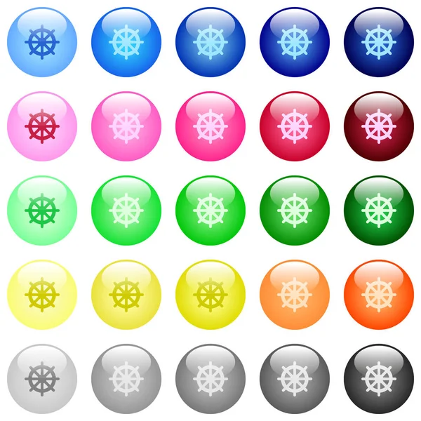 Значки Рулевого Колеса Наборе Цветных Глянцевых Сферических Кнопок — стоковый вектор