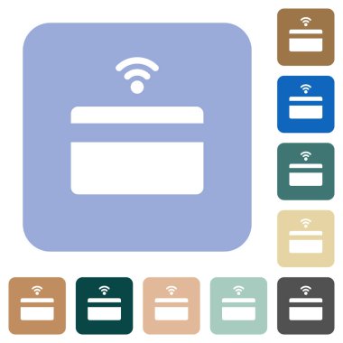 Renkli yuvarlak kare arkaplanlarda temassız beyaz kart simgeleri