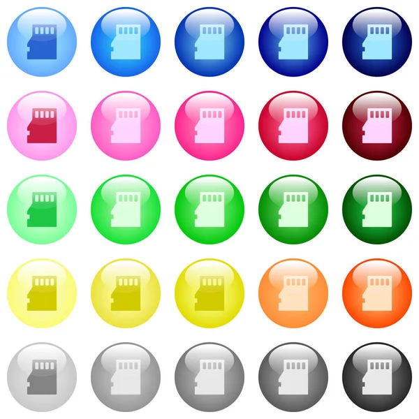 25个色彩艳丽的球形按钮中的微型Sd存储卡图标 — 图库矢量图片
