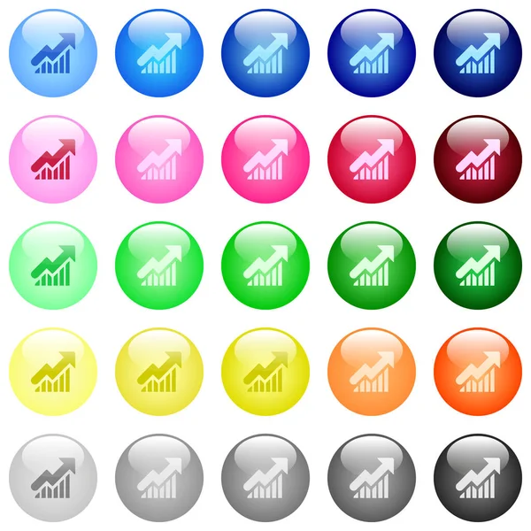 Rising Graph Icons Set Color Glossy Spherical Buttons — Stock Vector