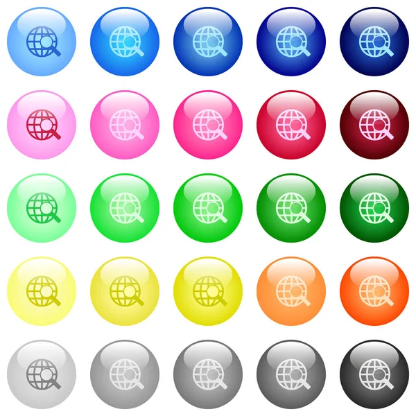 Web Suchsymbole Set Mit Farbig Glänzenden Kugelförmigen Knöpfen — Stockvektor