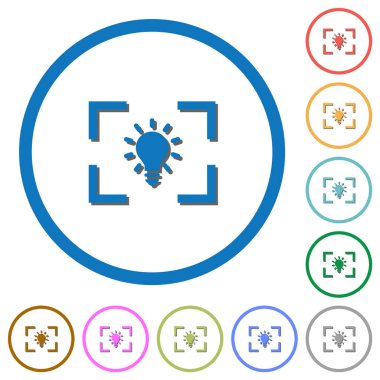 Kamera beyaz dengesi tungsten kipi düz renk vektör simgeleri beyaz arkaplanda yuvarlak çizgiler içinde gölgeler