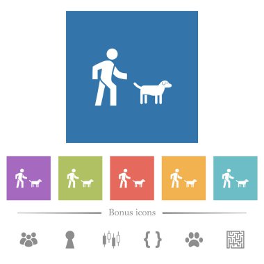 Köpek kare arkaplan içinde düz beyaz simgeler yürür. 6 bonus simgesi dahil.