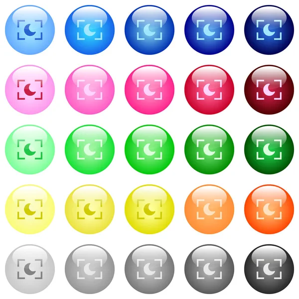Iconos Modo Noche Cámara Conjunto Botones Esféricos Brillantes Color — Vector de stock