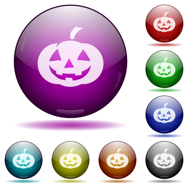 Iconos Calabaza Halloween Colores Botones Esfera Vidrio Con Sombras — Vector de stock