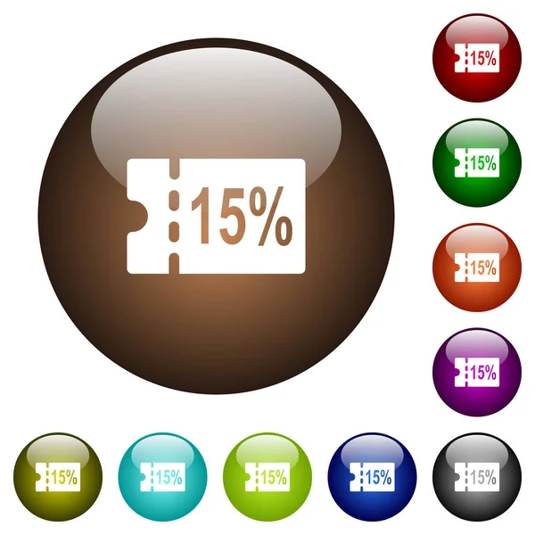 Процентов Скидка Купона Белые Иконки Круглые Кнопки Стекла Нескольких Цветах — стоковый вектор