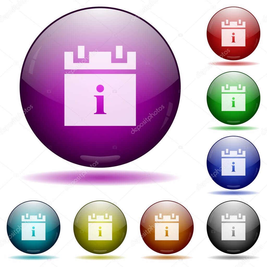 Schedule info icons in color glass sphere buttons with shadows