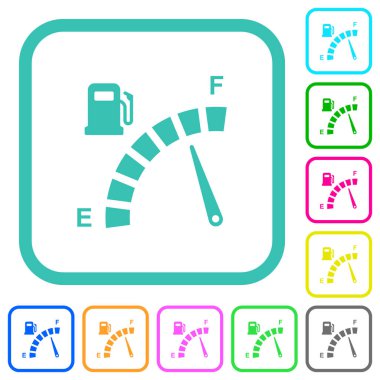 Yakıt göstergesi beyaz arkaplan üzerinde eğri kenarlı düz simgeler