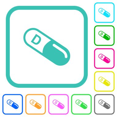 Beyaz arkaplanda eğri kenarlıklarda D vitamini renkli düz simgeler