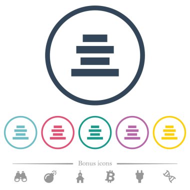 Metin merkezi düz renk simgelerini yuvarlak çizgilerde hizala. 6 bonus simgesi dahil.