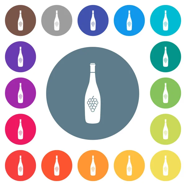 Бутылка Вина Виноградом Плоские Белые Иконы Круглом Фоне Цвета Включено — стоковый вектор