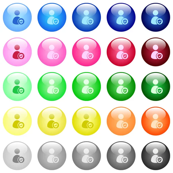 User Account Protected Icons Set Color Glossy Spherical Buttons — Stock Vector