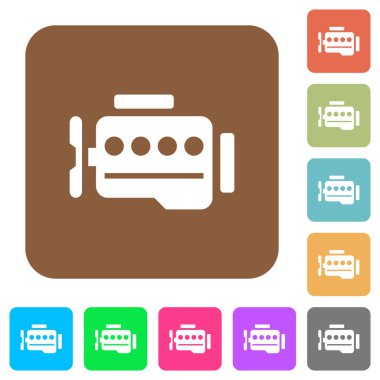 Yuvarlak kare renkli arkaplanlarda motor sembolü düz simgeleri.