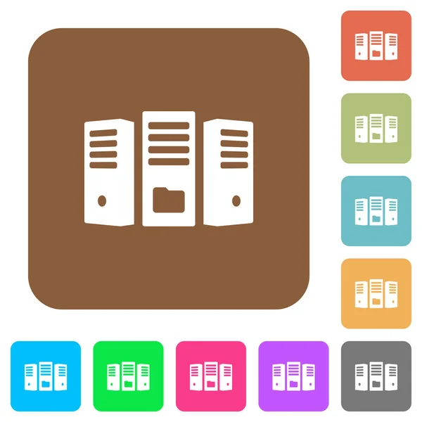 Serveur Fichiers Icônes Plates Sur Des Fonds Carrés Arrondis Couleur — Image vectorielle