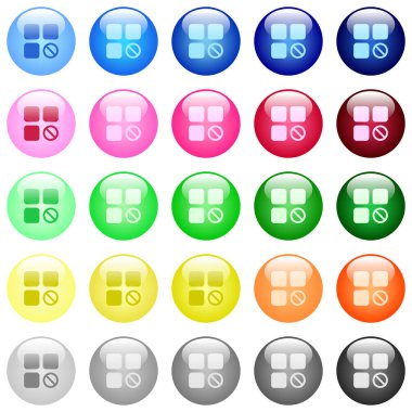 25 renkli parlak küresel düğme kümesinde pasifleştirilmiş bileşen simgeleri
