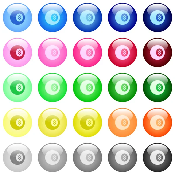 Black Eight Billiard Ball Icons Set Color Glossy Spherical Buttons — Stock Vector