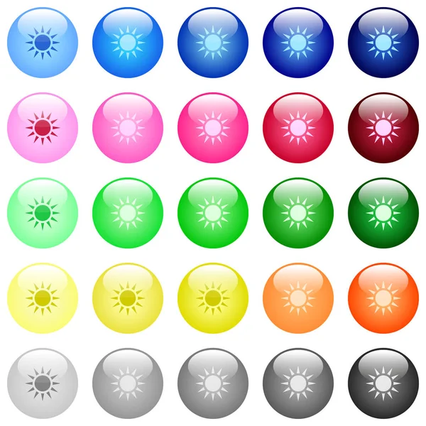 Icônes Soleil Jeu Boutons Sphériques Brillants Couleur — Image vectorielle