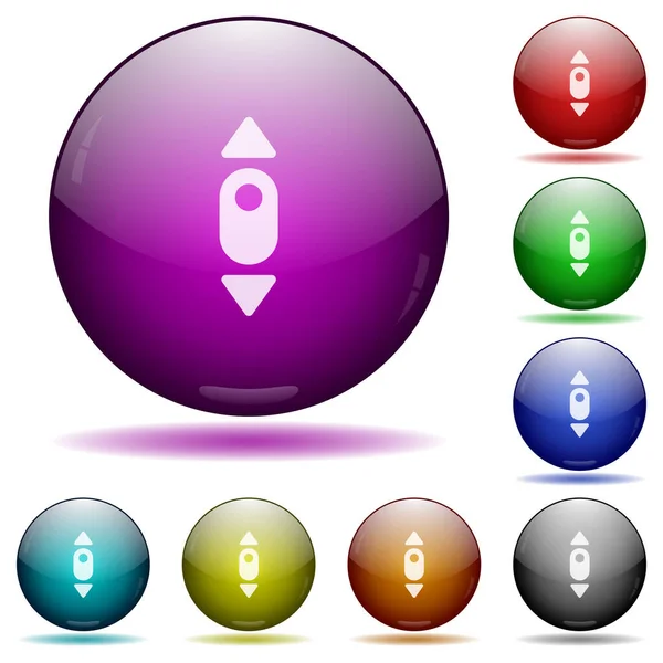 鼠标在带有阴影的彩色玻璃球按钮中滚动图标 — 图库矢量图片