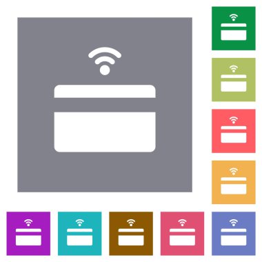 Basit renk karesi arkaplanlarında temassız kredi kartı simgeleri