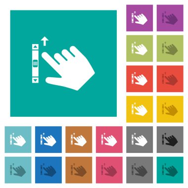 Sağ el, düz arkaplanda çok renkli düz simgeleri yukarı kaydırır. Uçan veya etkin efektler için beyaz ve koyu simge varyasyonları.