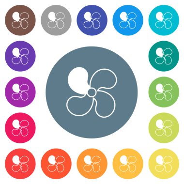 Yuvarlak renkli arka planda araba yelpazesi 1 düz beyaz simgeler. 17 arkaplan renk varyasyonu dahil.